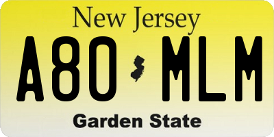 NJ license plate A80MLM