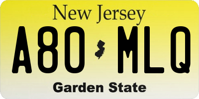 NJ license plate A80MLQ