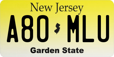 NJ license plate A80MLU