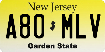 NJ license plate A80MLV