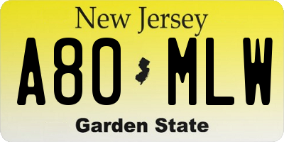 NJ license plate A80MLW