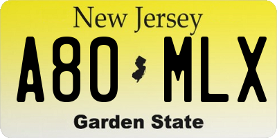 NJ license plate A80MLX