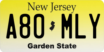 NJ license plate A80MLY