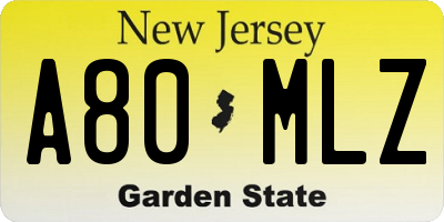 NJ license plate A80MLZ