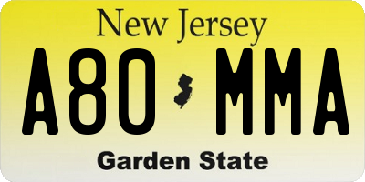 NJ license plate A80MMA