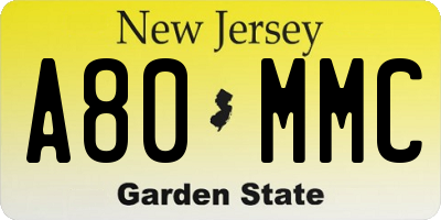 NJ license plate A80MMC