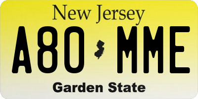 NJ license plate A80MME