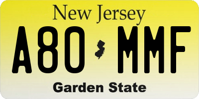 NJ license plate A80MMF