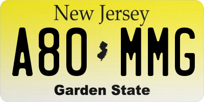 NJ license plate A80MMG