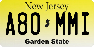 NJ license plate A80MMI