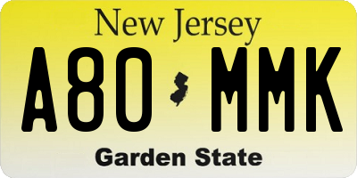 NJ license plate A80MMK