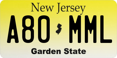 NJ license plate A80MML
