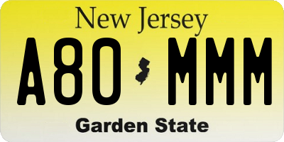 NJ license plate A80MMM