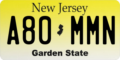 NJ license plate A80MMN