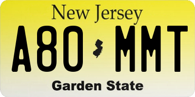 NJ license plate A80MMT