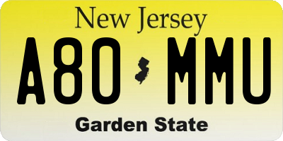 NJ license plate A80MMU