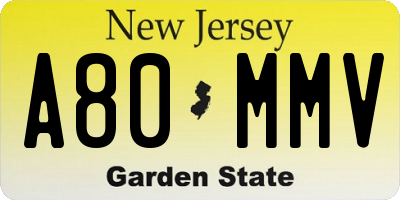 NJ license plate A80MMV