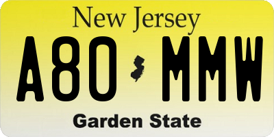 NJ license plate A80MMW