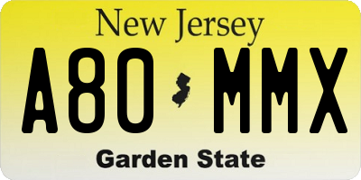 NJ license plate A80MMX