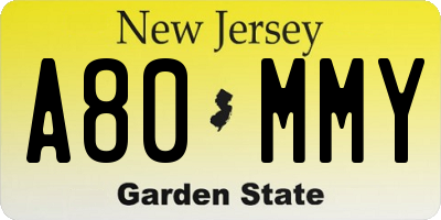 NJ license plate A80MMY