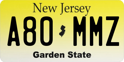 NJ license plate A80MMZ