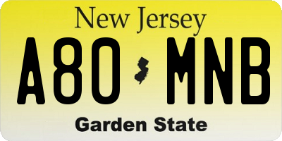 NJ license plate A80MNB