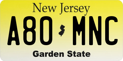 NJ license plate A80MNC