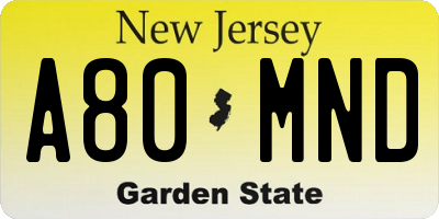 NJ license plate A80MND