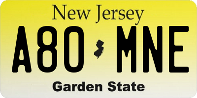 NJ license plate A80MNE