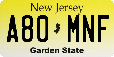 NJ license plate A80MNF