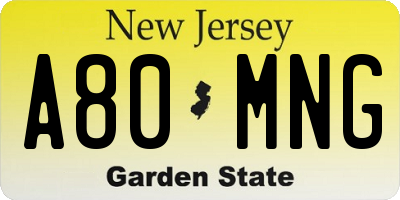NJ license plate A80MNG