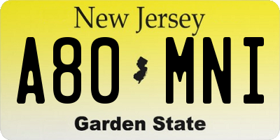 NJ license plate A80MNI