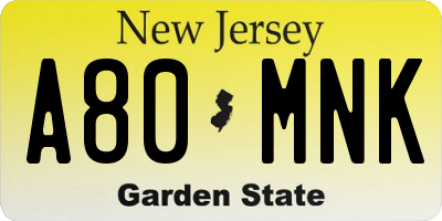 NJ license plate A80MNK