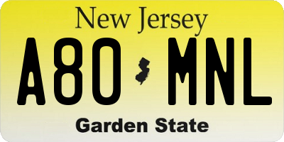 NJ license plate A80MNL