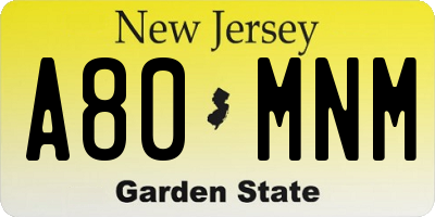 NJ license plate A80MNM