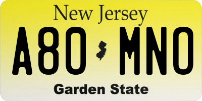 NJ license plate A80MNO