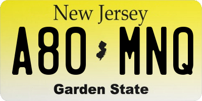 NJ license plate A80MNQ