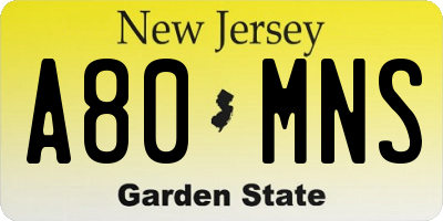 NJ license plate A80MNS