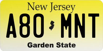 NJ license plate A80MNT
