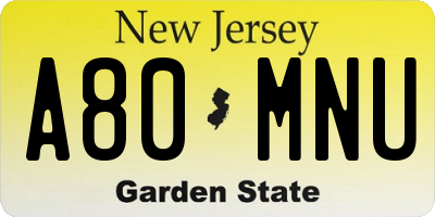 NJ license plate A80MNU