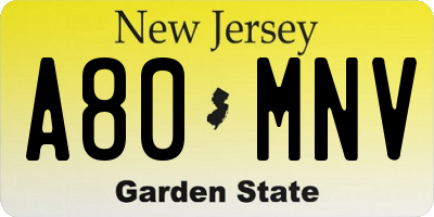 NJ license plate A80MNV