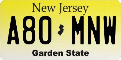 NJ license plate A80MNW