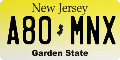 NJ license plate A80MNX
