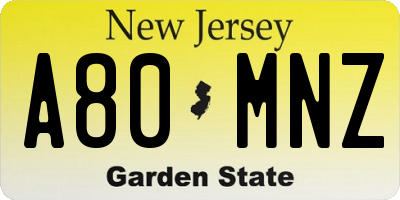 NJ license plate A80MNZ