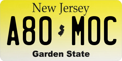 NJ license plate A80MOC