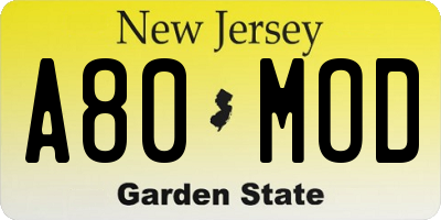 NJ license plate A80MOD