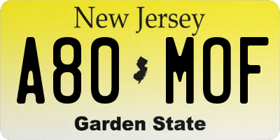 NJ license plate A80MOF