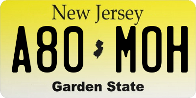 NJ license plate A80MOH