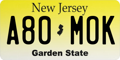 NJ license plate A80MOK