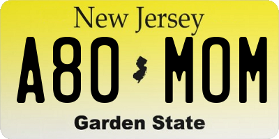 NJ license plate A80MOM